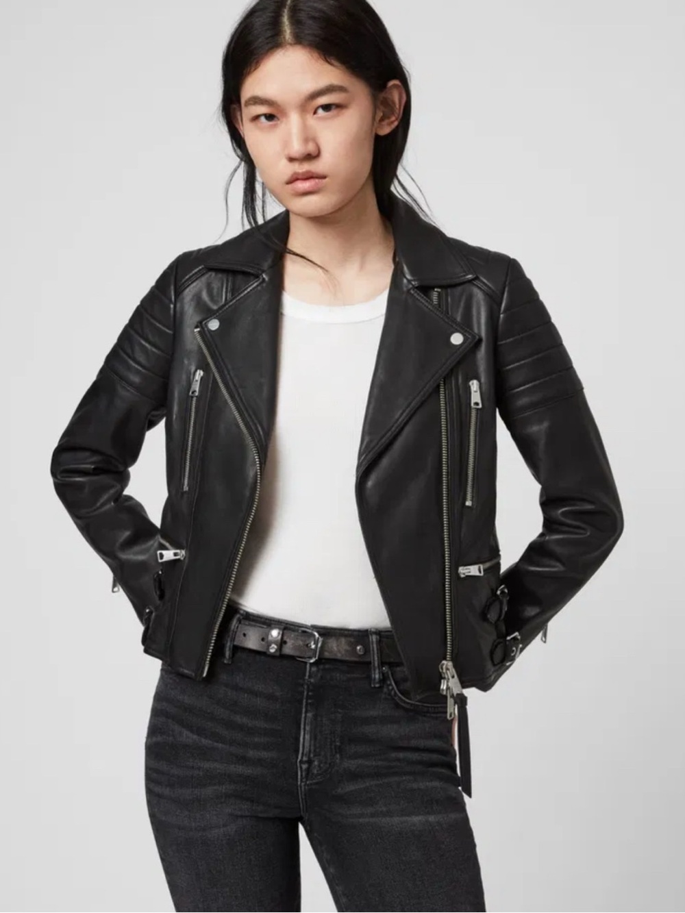 All Saints Black Leather Biker Jacket - Women's